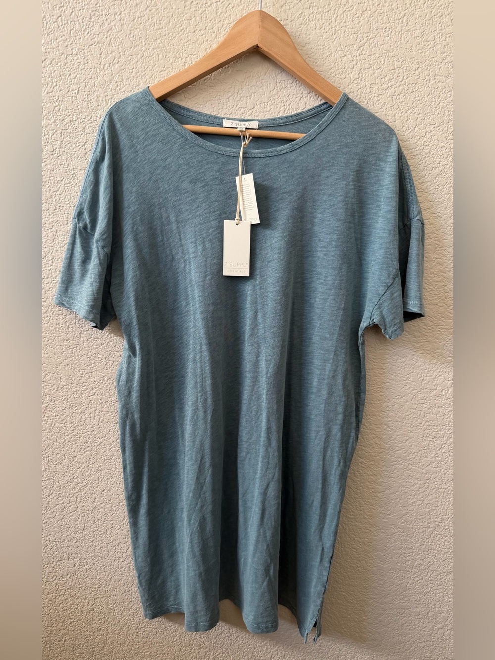 Z Supply Essentials Size Medium Light Teal Blue Tee Shirt Dress 100% Cotton